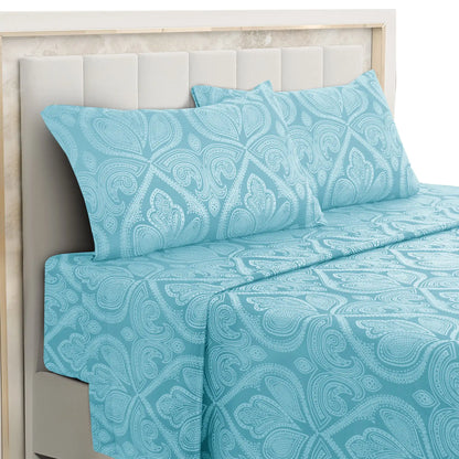 Lux Decor 4-Piece Paisley Bed Sheet Set – Soft Brushed Microfiber Sheets – Wrinkle-Resistant Bedding