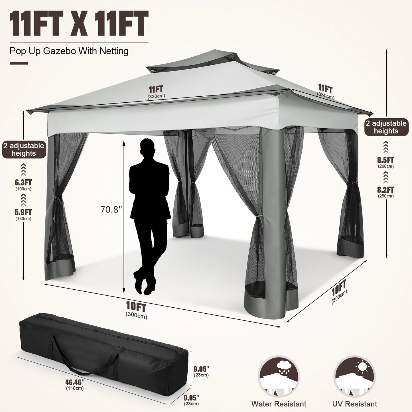 12x12 Pop up Gazebo with Mosquito Netting, Outdoor Canopy Tent with Carry Bag, for Backyard, etc.
