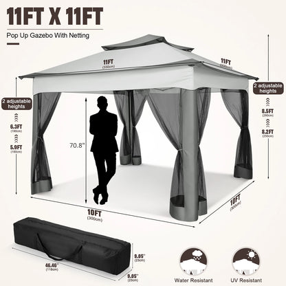12x12 Pop up Gazebo with Mosquito Netting, Outdoor Canopy Tent with Carry Bag, for Backyard, etc.
