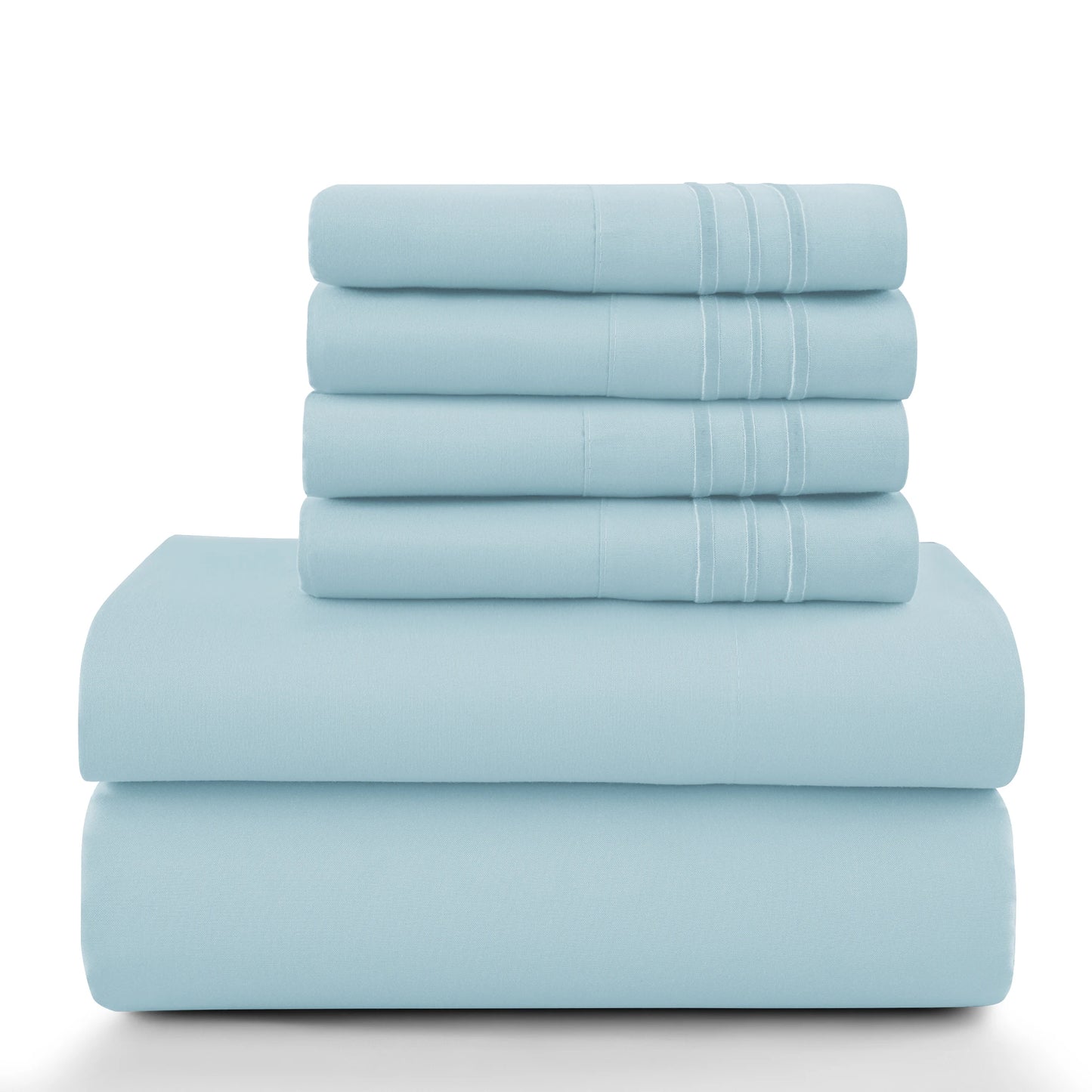Lux Décor 6Pc Solid Sheet Set – Brushed Microfiber, 16" Deep Pockets, with Embroidered & Plain Pillowcases