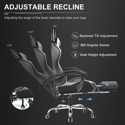 Gaming Chair with Footrest, Lumbar Support, Adjustable Height, Swivel Seat, Headrest.