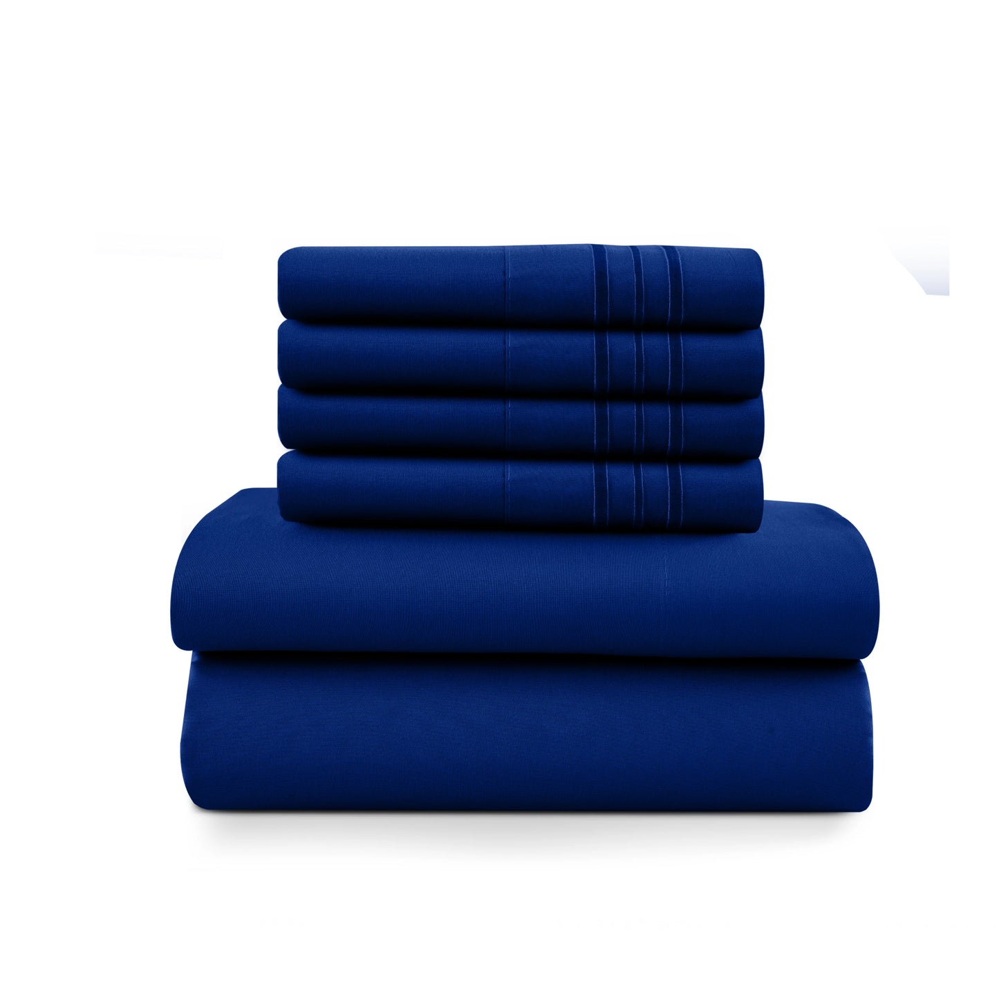 Lux Décor 6Pc Solid Sheet Set – Brushed Microfiber, 16" Deep Pockets, with Embroidered & Plain Pillowcases