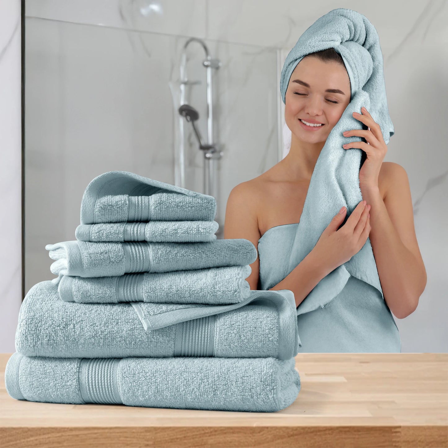 Decor 6-Piece Bath Towel Set – 100% Cotton, 525 GSM, Ultra-Soft & Absorbent.