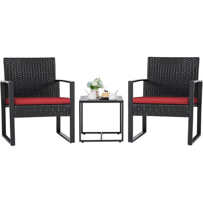 3 Pieces Outdoor Patio Wicker Furniture Set, Modern Rattan Chair Sets with Coffee Table for Yard.