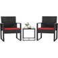 3 Pieces Outdoor Patio Wicker Furniture Set, Modern Rattan Chair Sets with Coffee Table for Yard.