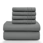 Lux Décor 6Pc Solid Sheet Set – Brushed Microfiber, 16" Deep Pockets, with Embroidered & Plain Pillowcases