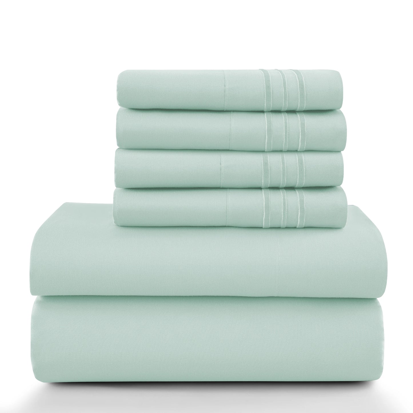 Lux Décor 6Pc Solid Sheet Set – Brushed Microfiber, 16" Deep Pockets, with Embroidered & Plain Pillowcases