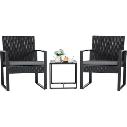 3 Pieces Outdoor Patio Wicker Furniture Set, Modern Rattan Chair Sets with Coffee Table for Yard.