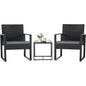 3 Pieces Outdoor Patio Wicker Furniture Set, Modern Rattan Chair Sets with Coffee Table for Yard.