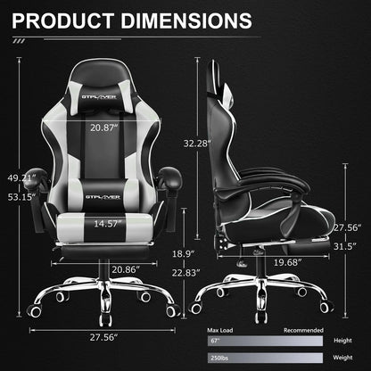 Gaming Chair with Footrest, Lumbar Support, Adjustable Height, Swivel Seat, Headrest.