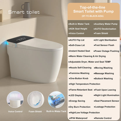 Smart Toilet with Built-in Bidet, AUTO Open/Close, Water Sprayer, AUTO Dual Flush, Heated Bidet Toilet Seat.