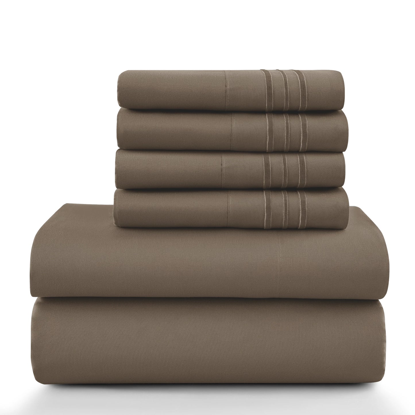 Lux Décor 6Pc Solid Sheet Set – Brushed Microfiber, 16" Deep Pockets, with Embroidered & Plain Pillowcases