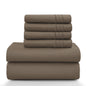 Lux Décor 6Pc Solid Sheet Set – Brushed Microfiber, 16" Deep Pockets, with Embroidered & Plain Pillowcases