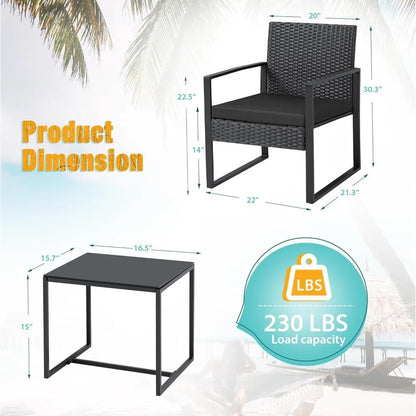 3 Pieces Outdoor Patio Wicker Furniture Set, Modern Rattan Chair Sets with Coffee Table for Yard.
