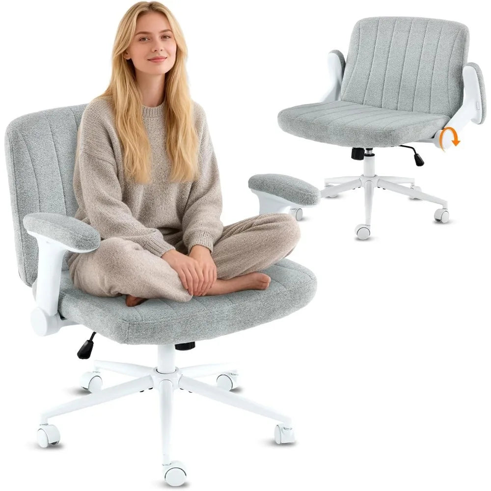 Criss Cross Chair with Adjustable Flip-Up Arms, Cross Legged Chair with Wheels, Extra Wide.