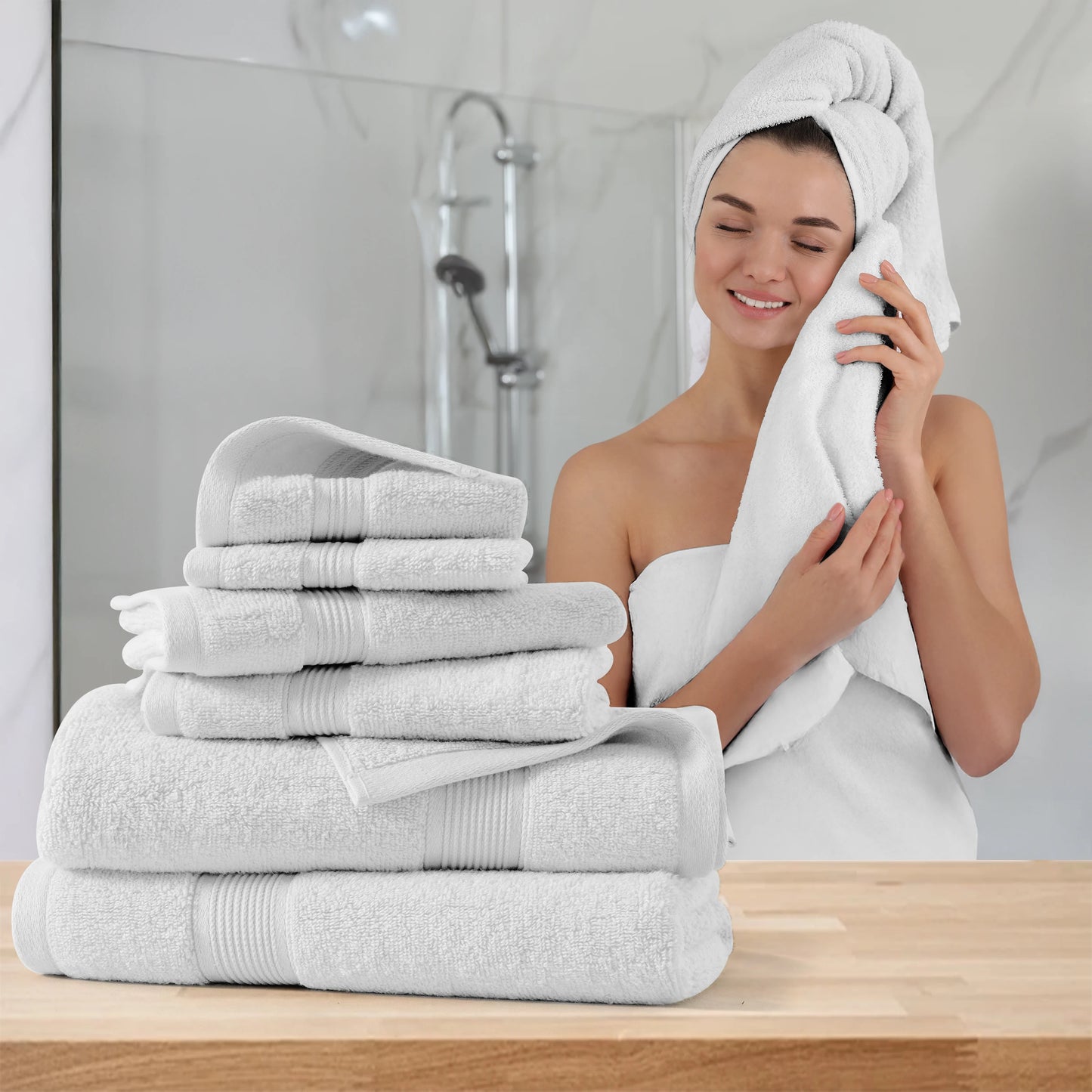 Decor 6-Piece Bath Towel Set – 100% Cotton, 525 GSM, Ultra-Soft & Absorbent.