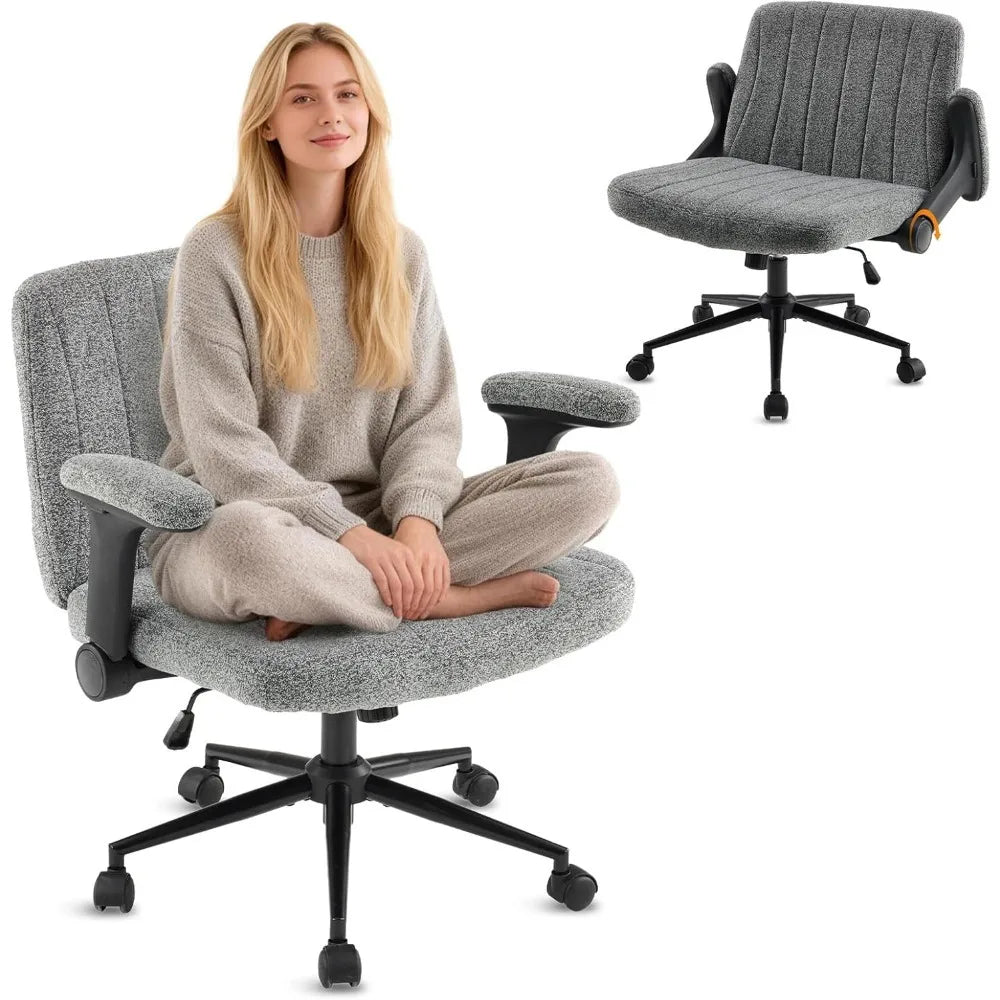 Criss Cross Chair with Adjustable Flip-Up Arms, Cross Legged Chair with Wheels, Extra Wide.