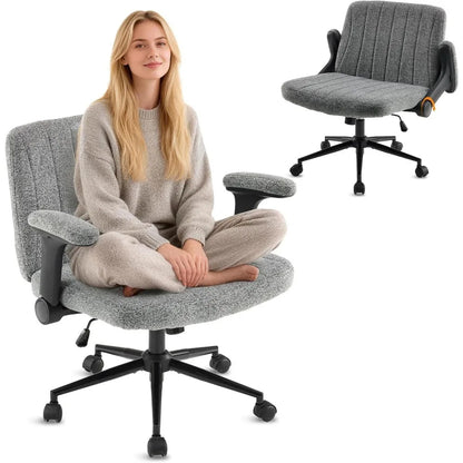 Criss Cross Chair with Adjustable Flip-Up Arms, Cross Legged Chair with Wheels, Extra Wide.