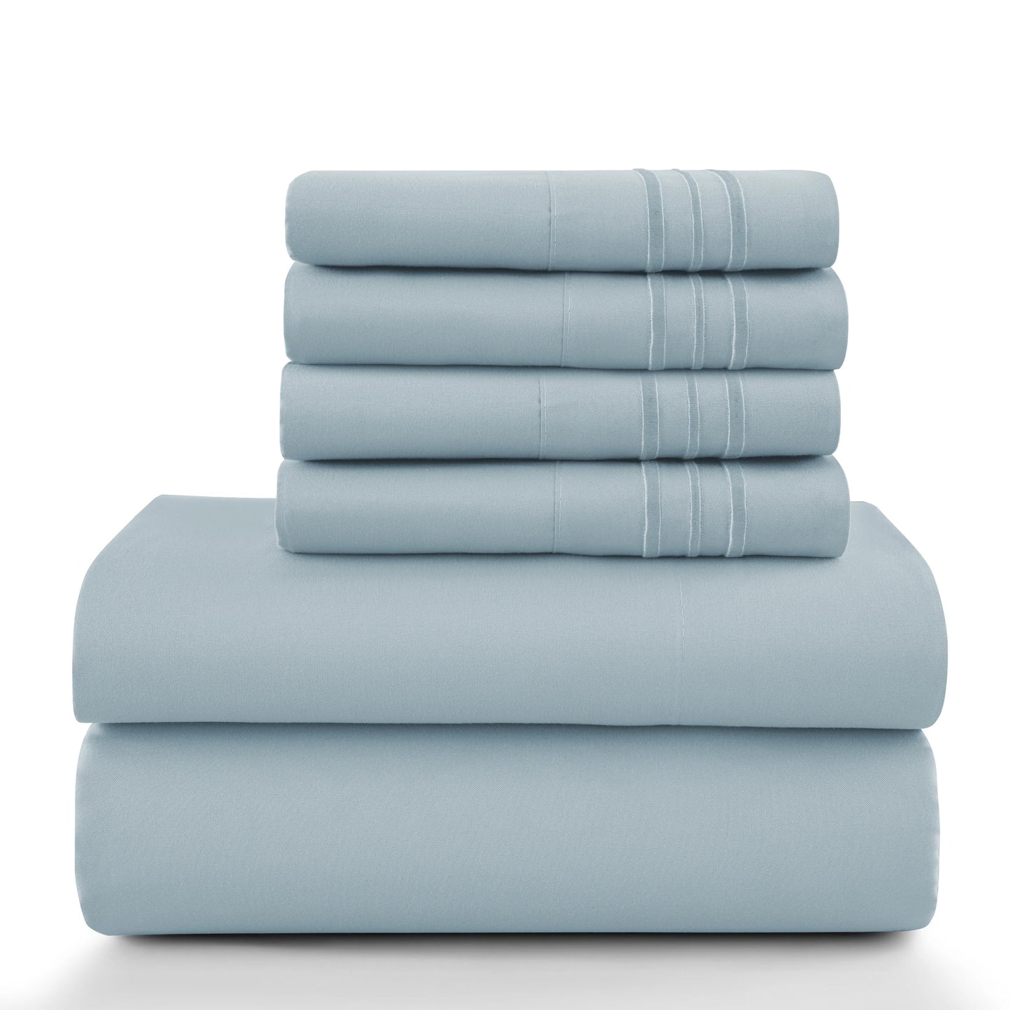 Lux Décor 6Pc Solid Sheet Set – Brushed Microfiber, 16" Deep Pockets, with Embroidered & Plain Pillowcases