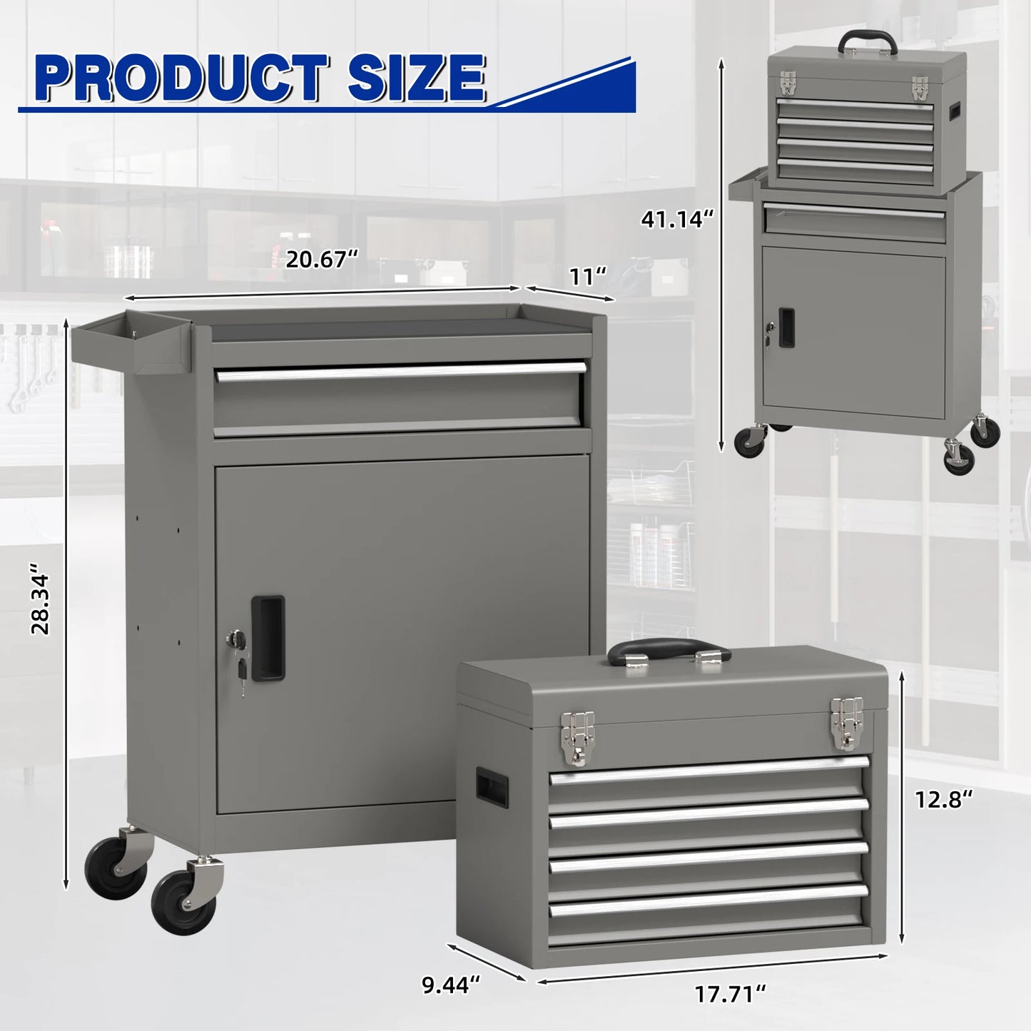 5 Drawer Tools Chest, Tool Cabinet with Universal Lockable Wheels.