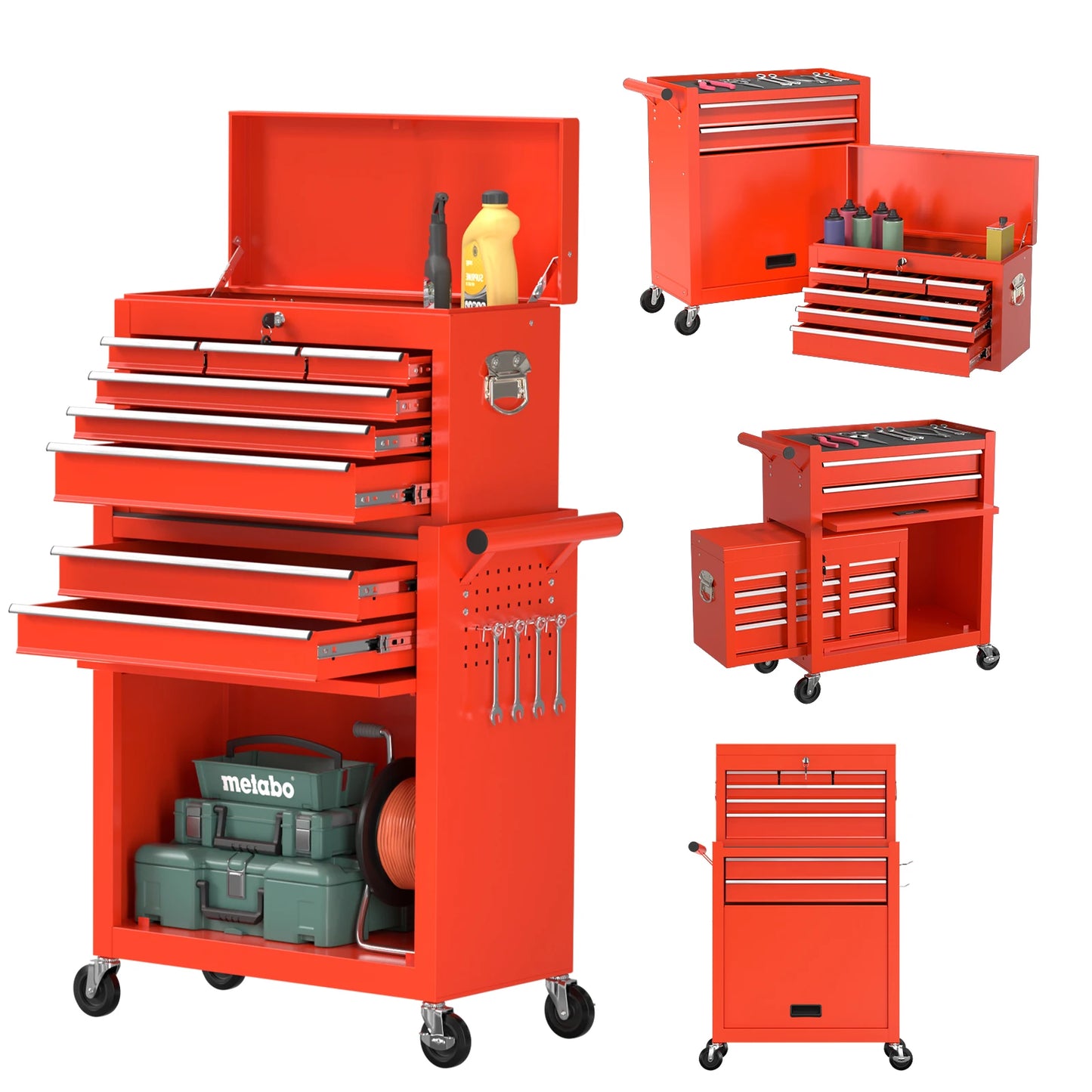 Kieperi 8 Drawer Tools ChestOrganizable Tool Box with Detachable Top Box for Workshop