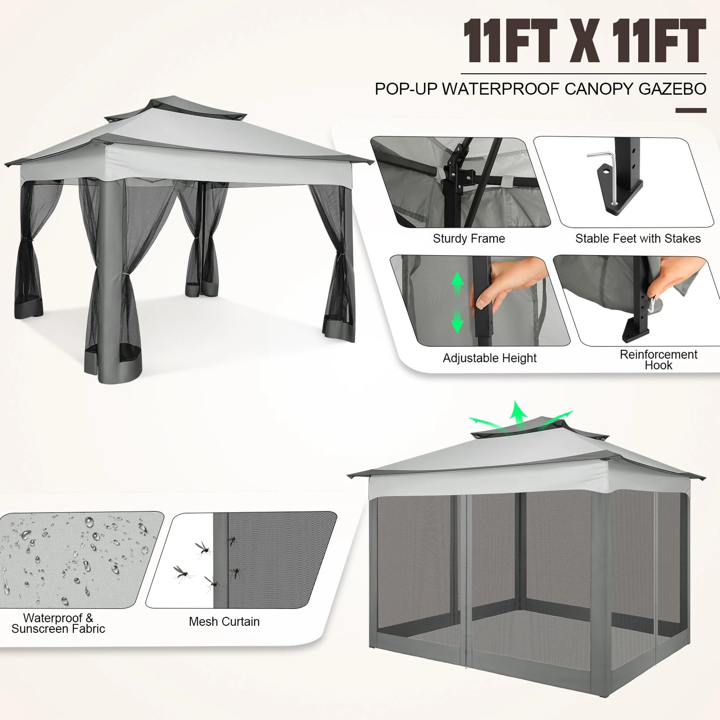12x12 Pop up Gazebo with Mosquito Netting, Outdoor Canopy Tent with Carry Bag, for Backyard, etc.