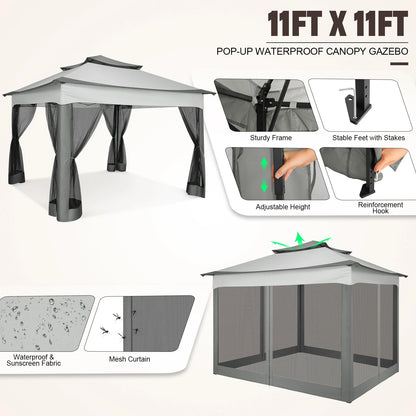 12x12 Pop up Gazebo with Mosquito Netting, Outdoor Canopy Tent with Carry Bag, for Backyard, etc.