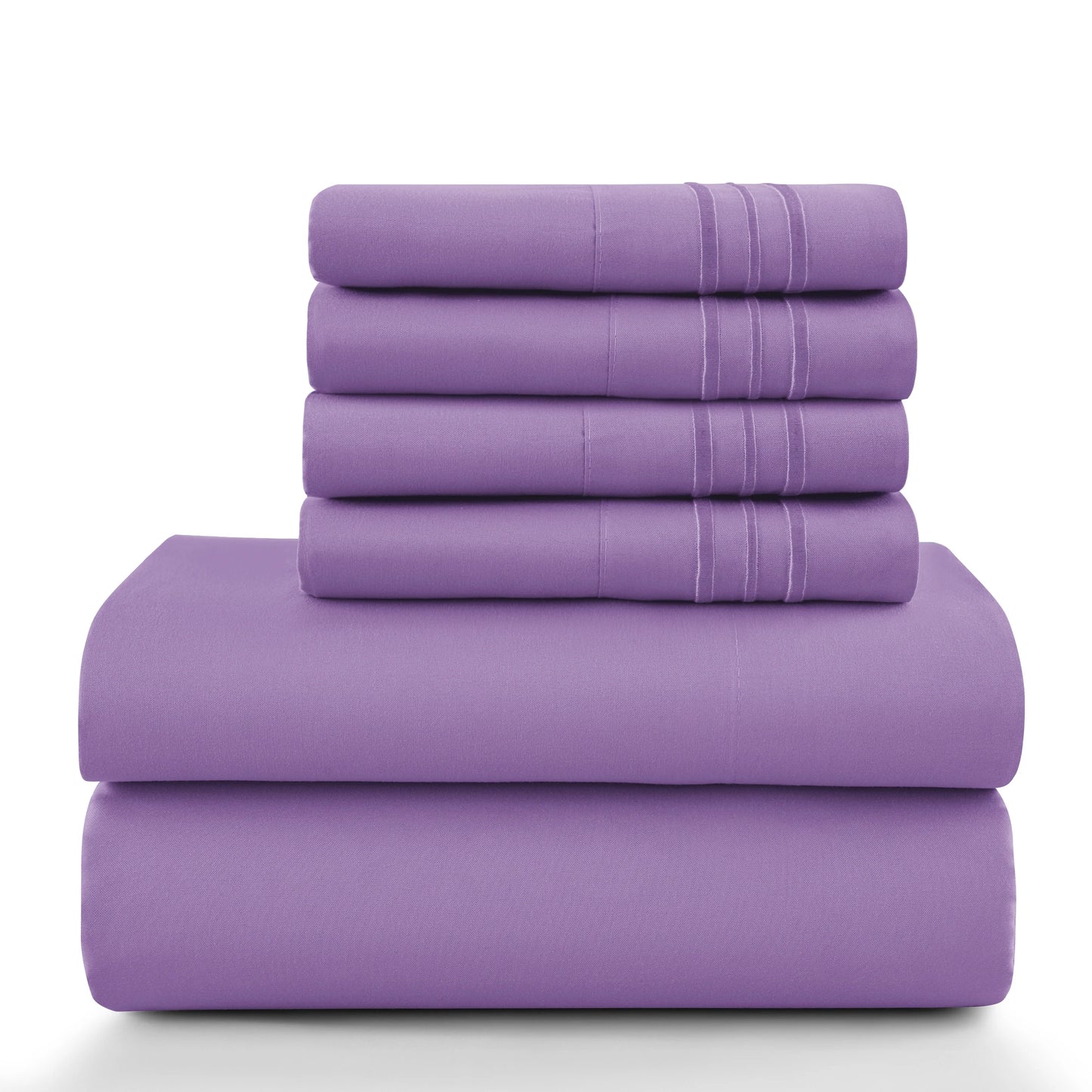 Lux Décor 6Pc Solid Sheet Set – Brushed Microfiber, 16" Deep Pockets, with Embroidered & Plain Pillowcases