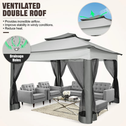 12x12 Pop up Gazebo with Mosquito Netting, Outdoor Canopy Tent with Carry Bag, for Backyard, etc.