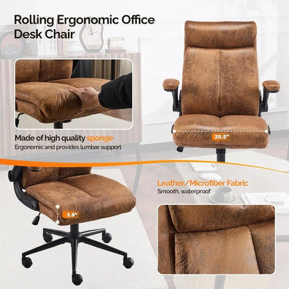 Rolling Ergonomic Office Desk Chair with Padded Flip-up Arms, 360°Swivel High Back.