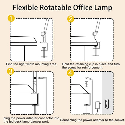 LED Desk Lamp with Clamp Flexible 4 sections Swing Arm Three light sources.