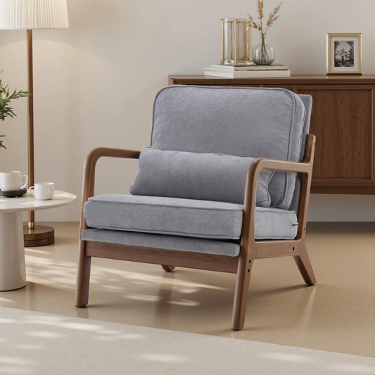 JHK Mid Century Modern Chair Solid Wooden Frame Accent Chair with Arms, Waist Cushion Chair