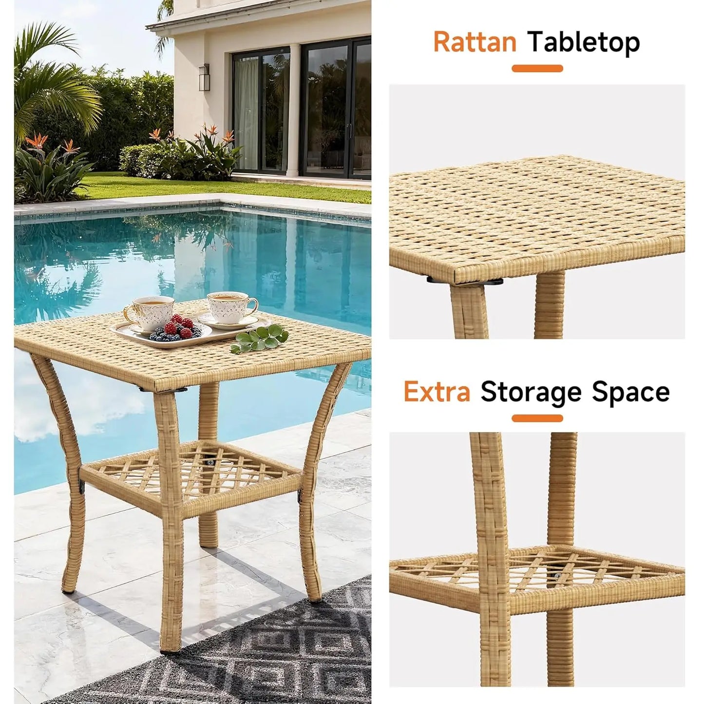 Outdoor Rocking Chair, 3 Pieces Wicker Rocking Bistro Set with Rattan Table.