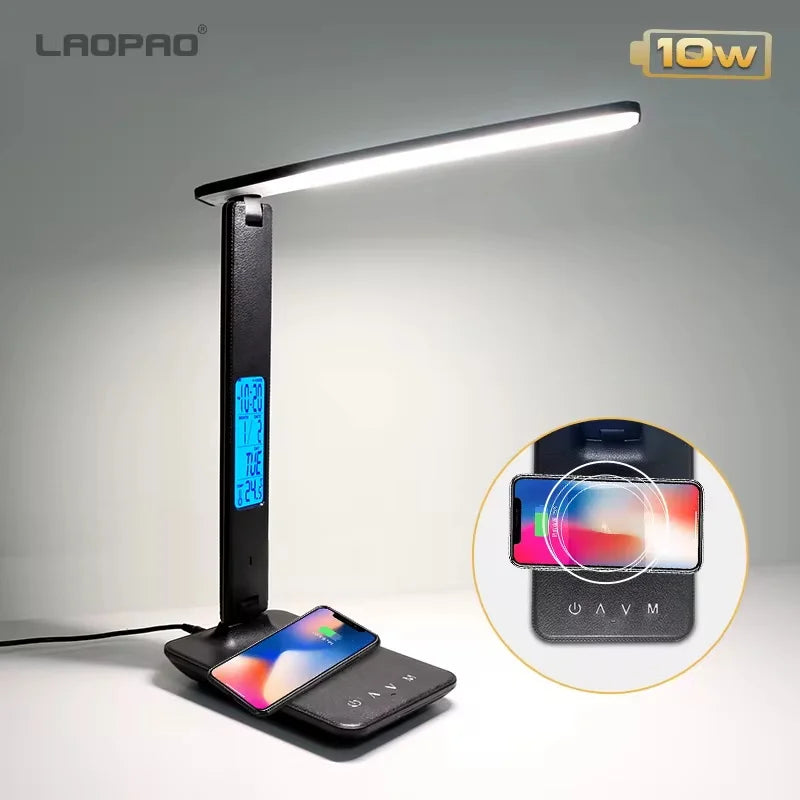 10W QI Wireless Charging LED Desk Lamp USB Charging Port Sliding, Dimmable, Auto Timer.