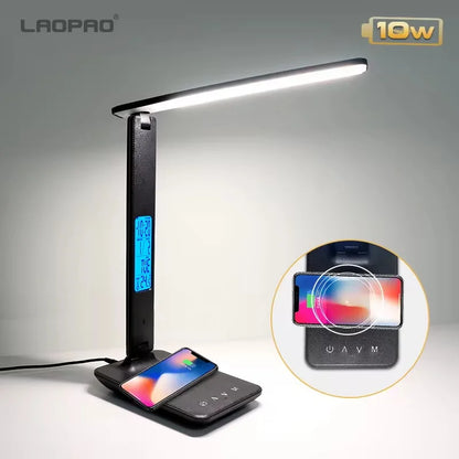 10W QI Wireless Charging LED Desk Lamp USB Charging Port Sliding, Dimmable, Auto Timer.