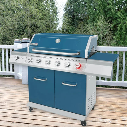 Royal Gourmet GA6402B 6 Burner Propane Gas Grill with Side Burner and Warming Rack, Cabinet Style Gas BBQ Grill