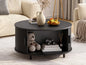 Round Coffee Table with Storage,31.5" 360° Curved Sliding Door, Fluted Wood Accent Coffee Table