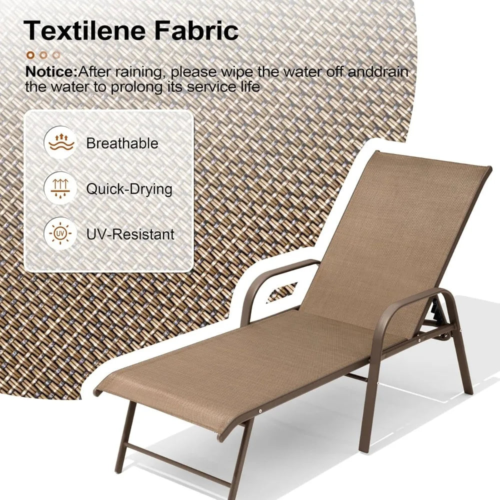 Outdoor Chaise Lounge Chair Set of 2, Adjustable 5 Positions, Aluminum Frame.