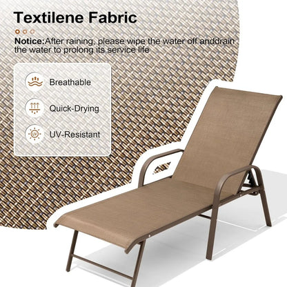 Outdoor Chaise Lounge Chair Set of 2, Adjustable 5 Positions, Aluminum Frame.