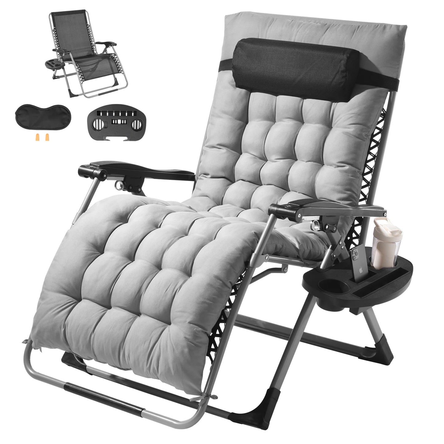 Zero Gravity Chair, Recliner Lounge Chair Adjustable with Cushion Footrest & Cupholder.