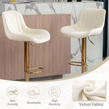 Set of 6 Modern Velvet Swivel Bar Stools, Adjustable Counter Height with Chrome Base, Golden Legs.