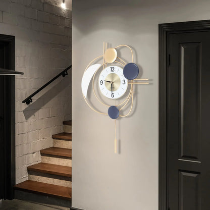 Large Modern Metal Wall Clocks Luxury Silent Hanging Clock with Swing Pendulum, Wall Art Decor.