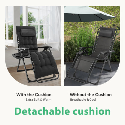 Zero Gravity Recliner Patio Lounge Chair Folding Portable with Cup Holder, Removable Cushion.