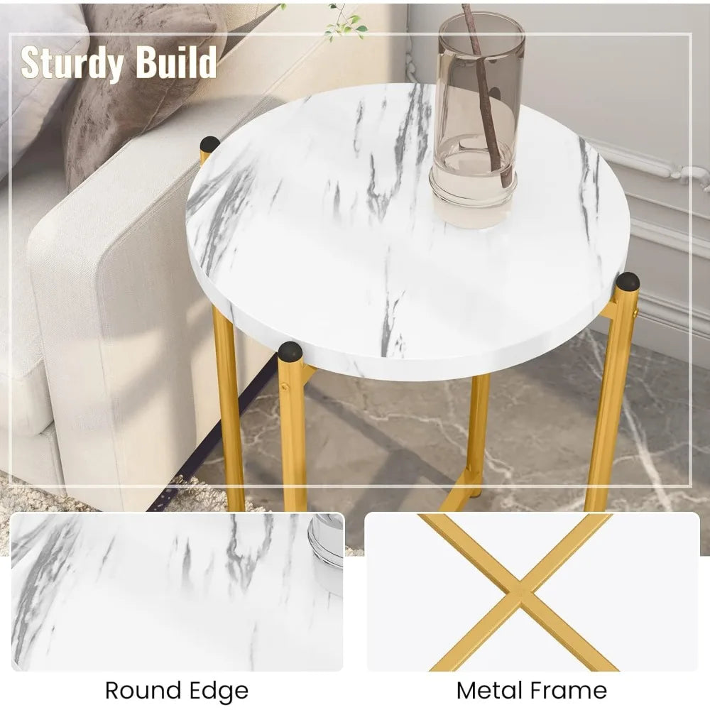 Faux Marble White Coffee Table Set with 3-Tier End Table and Console Tables, for Living Room