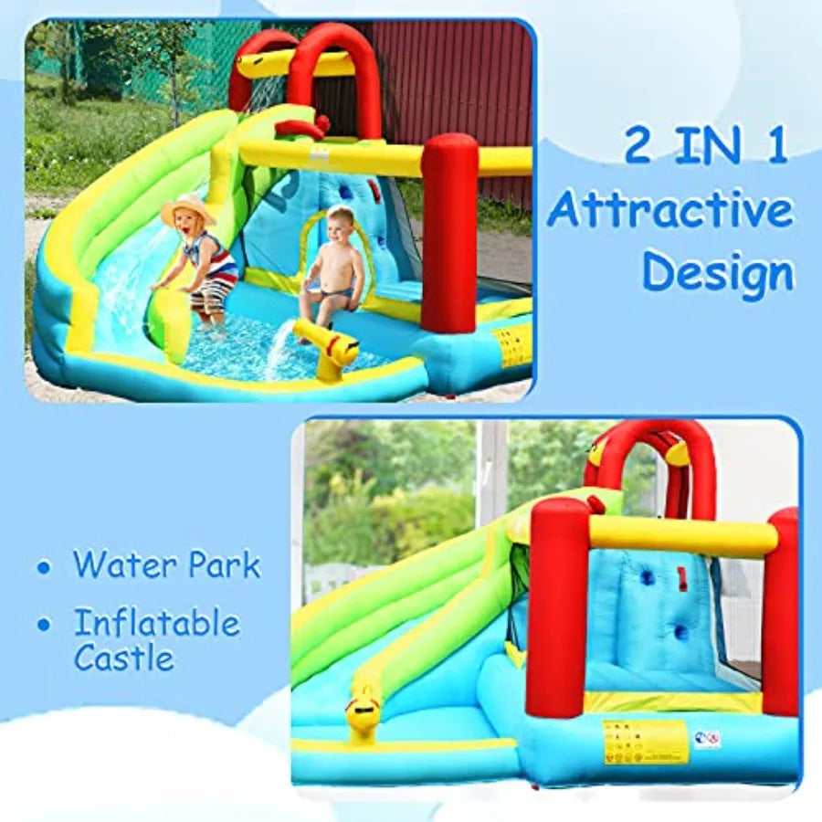 Inflatable Water Slide Bounce House with Splash Pool Climbing Wall for Backyard.