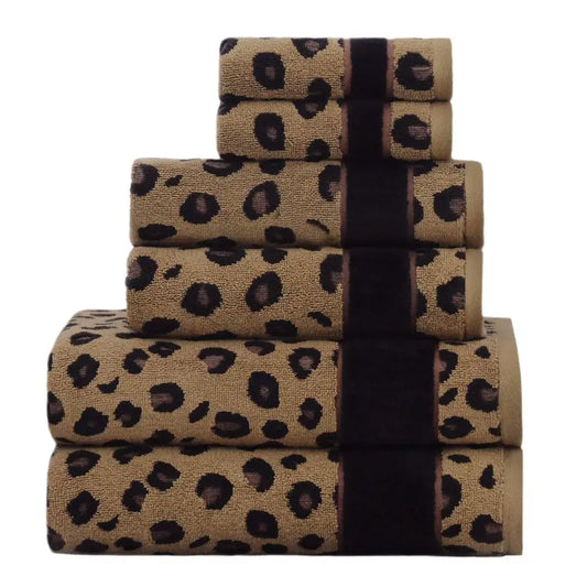 6 Piece Towel Set Animal Print Leopard Cheetah, 100 Cotton Jacquard 2 Bath Towel, 2 Hand Towel, 2 Washcloths.