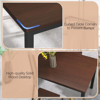 Black Dining Table Set for 4-43.3" Table and Chairs Solid Wood Legs and Woven Rattan Backs.
