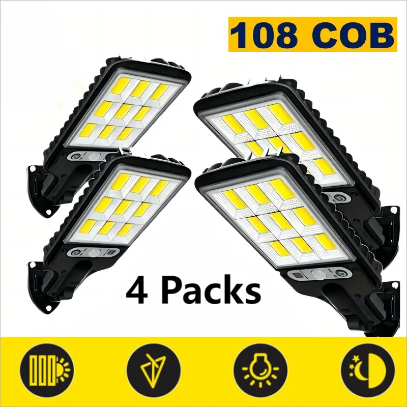 1/2/4-Pack Solar Street Lights, LED Outdoor Wall Lights, Remote Control and Motion Sensor & 3 Modes.