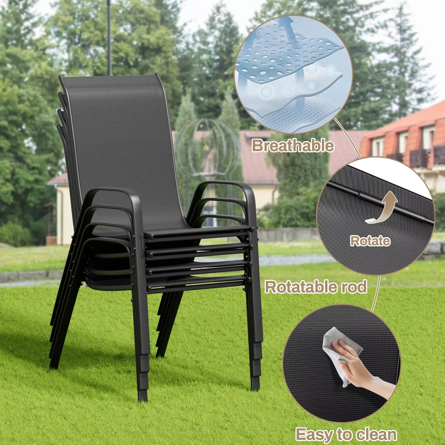 Patio Dining Set 5 Pieces, All Weather Outdoor Furniture W/ 30"x30" Table and 4 Stackable Chairs.