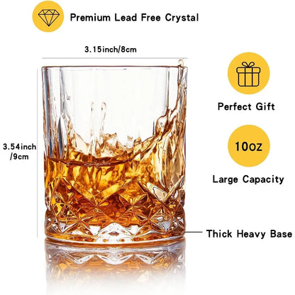 Whiskey Glasses Set of 4 Rock Glasses 11 oz Lead-Free Crystal Old Fashioned.